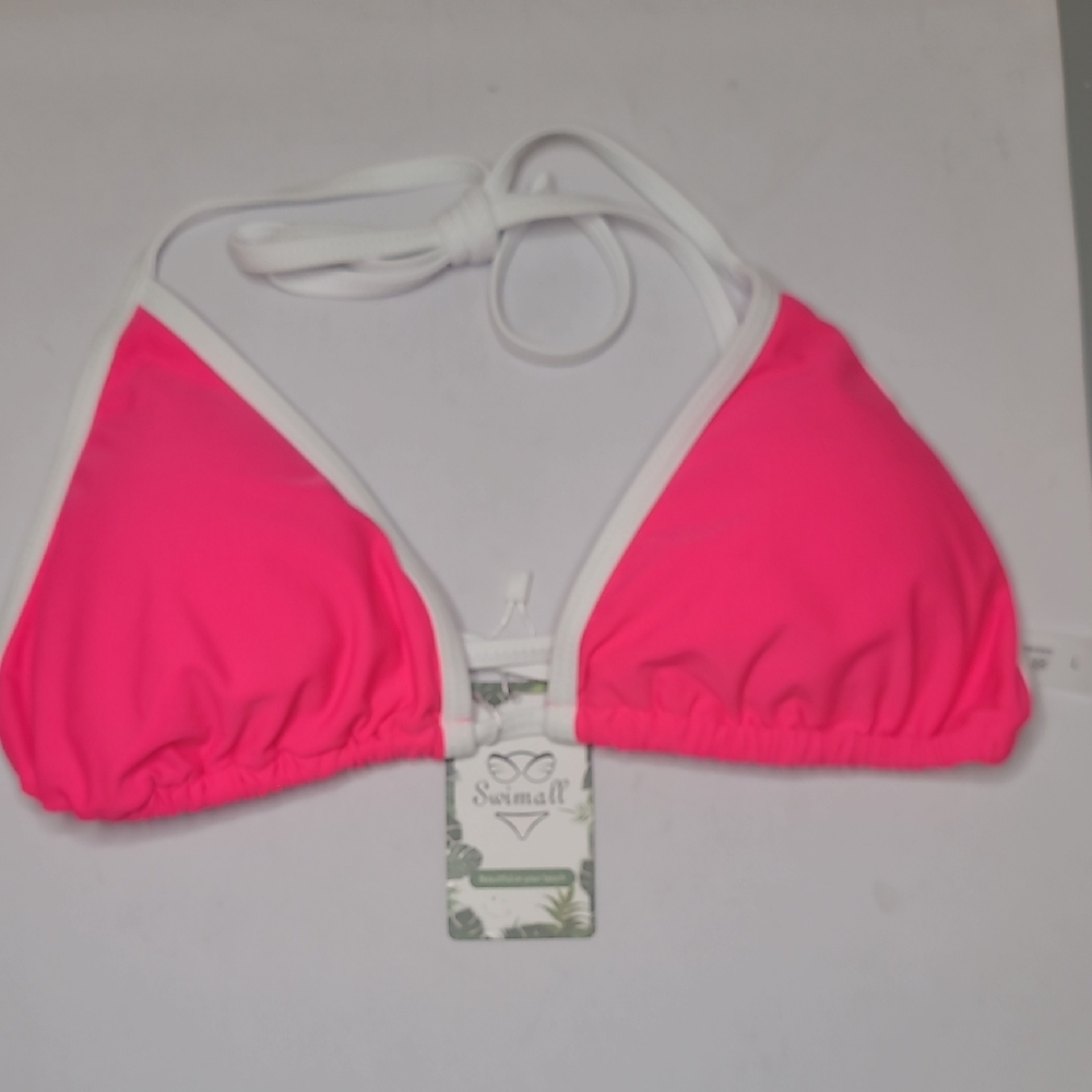 Swimall Neon Hot Pink And White Triangle Bikin Top NWT Size Large